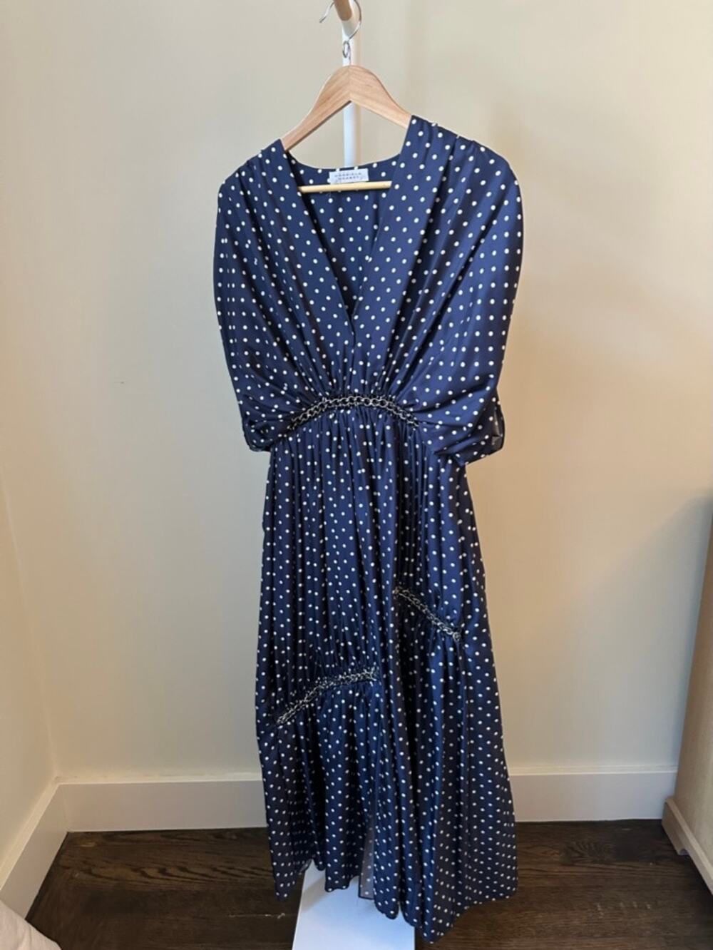 Gabriela Hearst Silk Polka Dot Dress with Chain Detail, Size 38